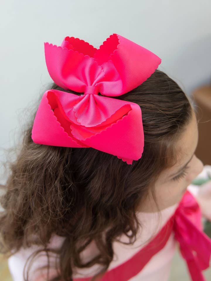 Oversize Scalloped Bows - Alligator Clip - 5.5" for wholesale by The Hair Bow Company