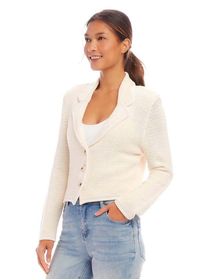 Cream Button Up Blazer Sweater for wholesale on Faire