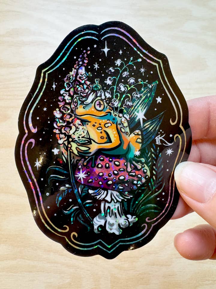 Magic Tea Frog Vinyl Sticker for wholesale by Secret Creatures