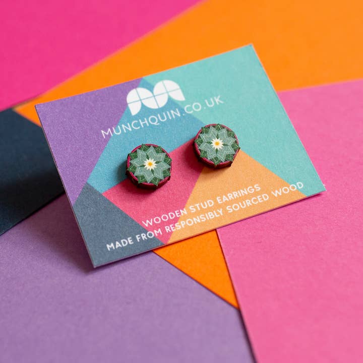 Geo Succulents - eco friendly wooden stud earrings for wholesale by Hey There Munchquin