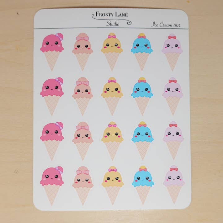 IceCream004. Ice Cream Sticker Sheet for wholesale by Frosty Lane Studio LLC