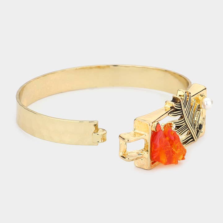 Sensibling Corp. - Wholesale Bangle Bracelet - Crystal Pearl Raw Quartz Feather Hook Bracelet3