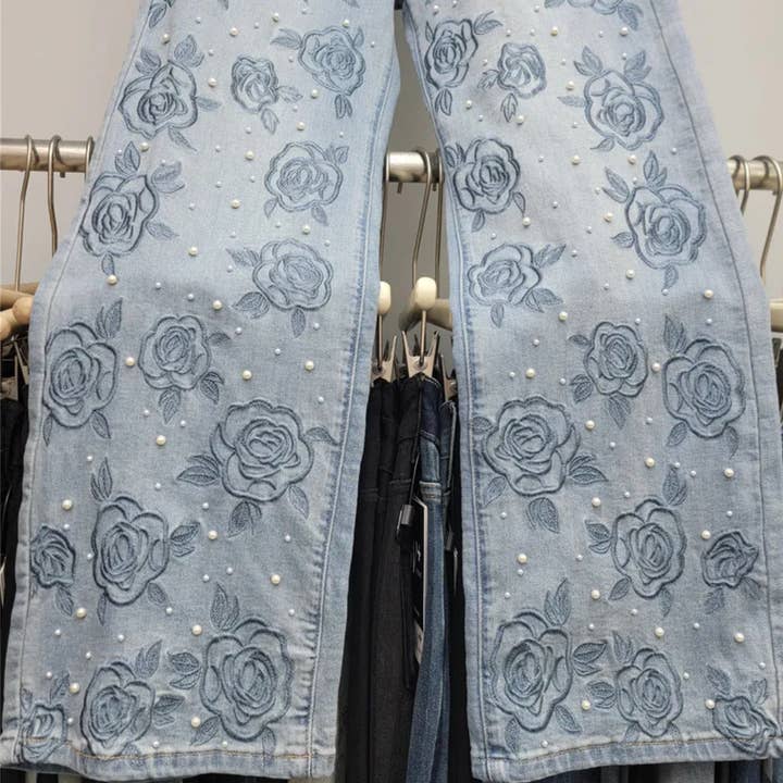Embroidered Floral and Pearl Jeans and other Purchase Wholesale jeans with pearls. Free Returns & Net 60 Terms on Faire trending on Faire.