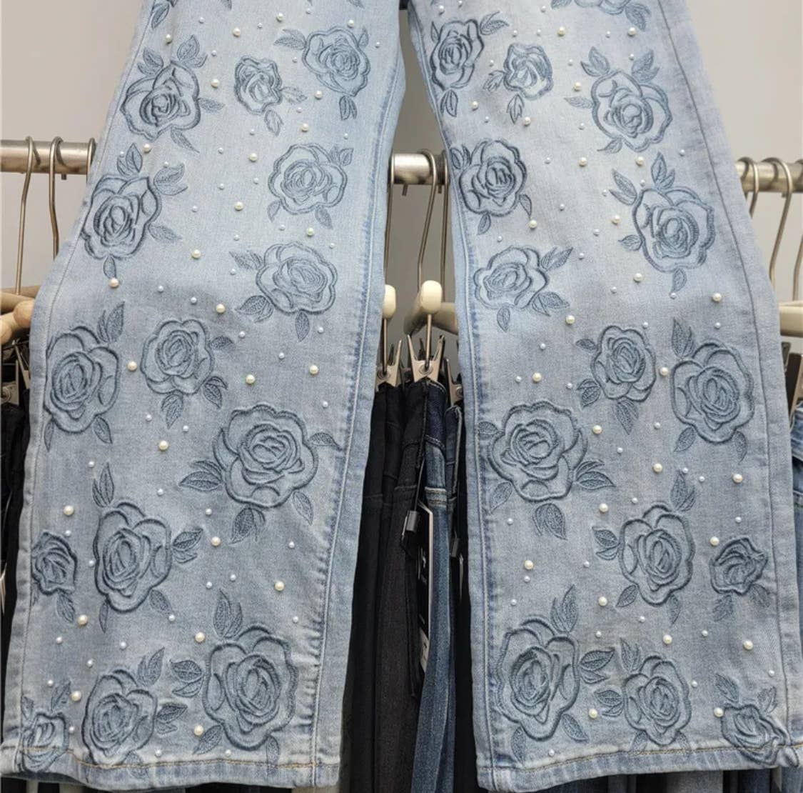 Serenity Collective - Wholesale Jeans - Women's - Embroidered Floral and Pearl Jeans