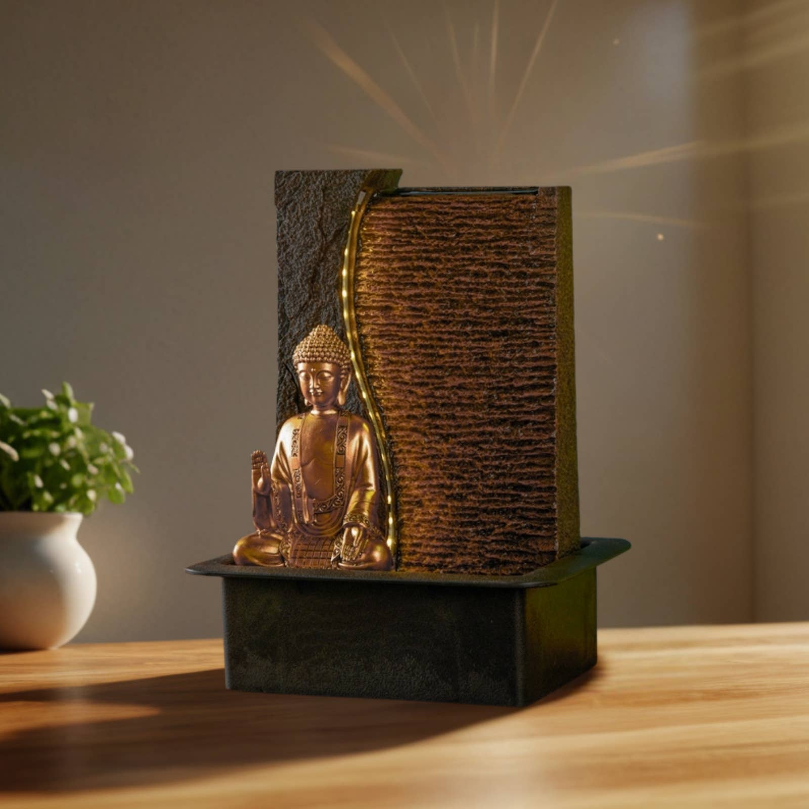 Zen'Arôme - Wholesale Decorative Tabletop Object - Jati Water Wall Fountain - Removable Buddha and LED Lighting11