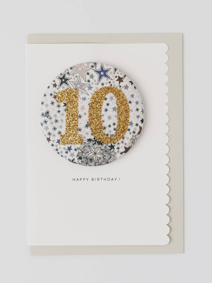 Distintivo per compleanno, età 10 anni, tessuto Liberty Adelanda's Wish per la vendita all'ingrosso da parte di The Charming Press