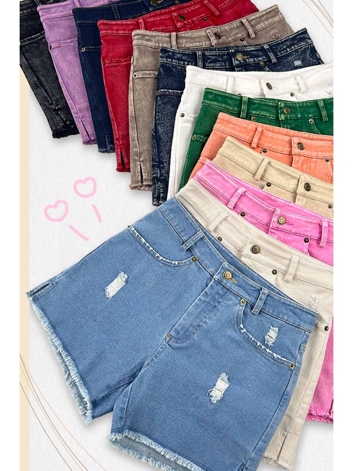 La Miel - Wholesale Shorts – Women’s - HCP4224-High Rise Basic Mineral Washed Colored Denim Shorts61