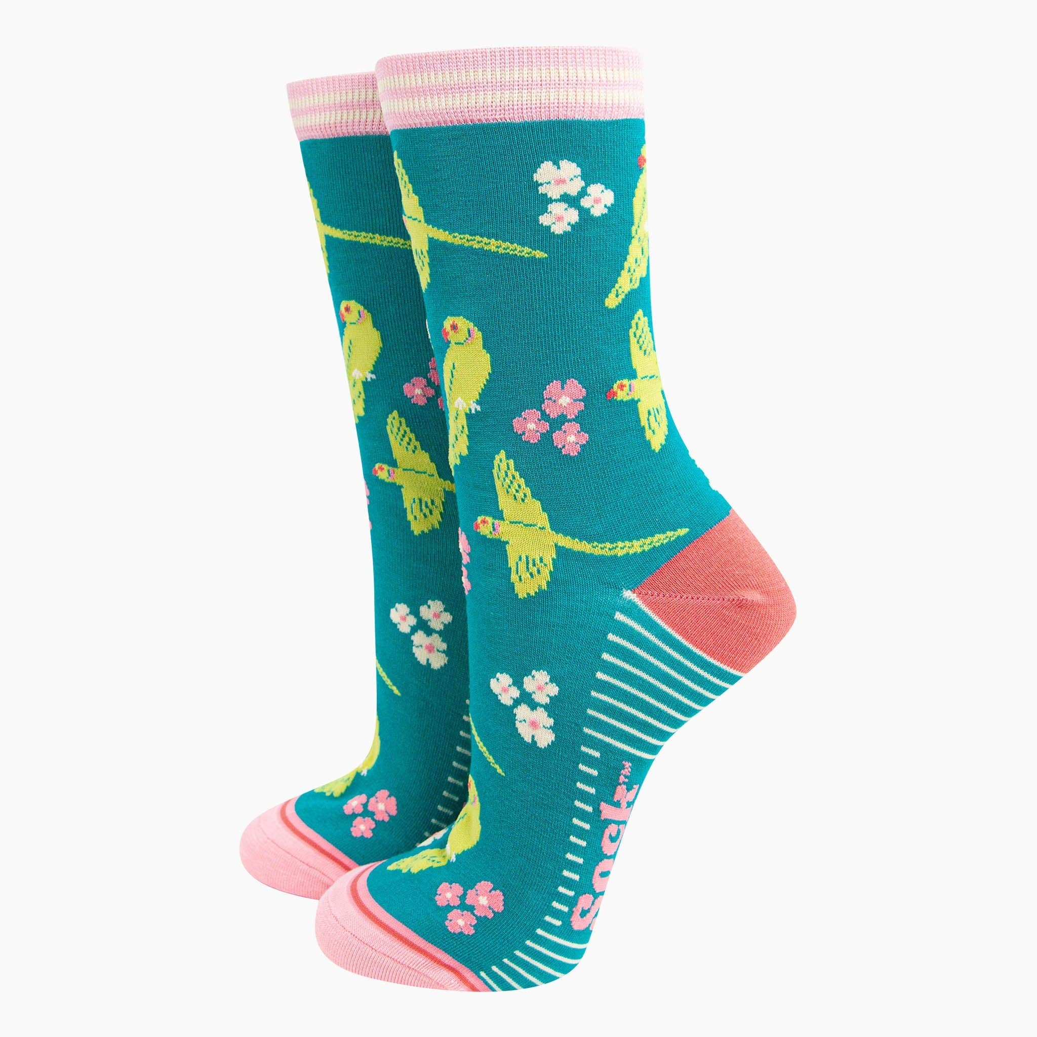 Sock Talk - Wholesale Socks - Women's - Women's Bamboo Socks - Teal, Ring Necked Parakeet0