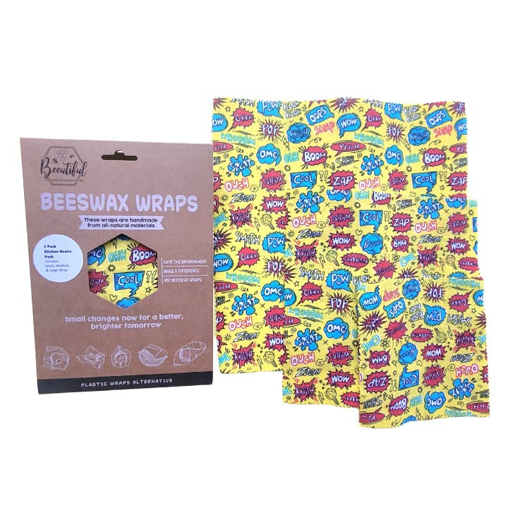 Beeutiful – wholesale Livsmedelsförvaring omslag/väska – Bivax wraps | 3 Pack kök grundläggande Set (Kaboom tyg)