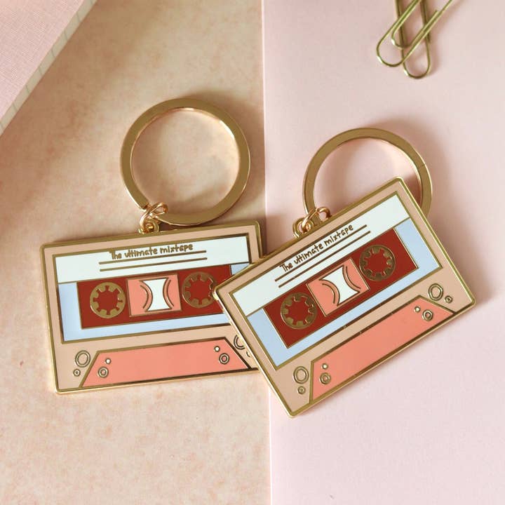 The 90s Ultimate Mixtape Gold Enamel Keychain for wholesale by jsmith design co.