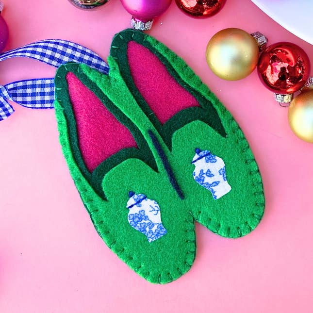 Preppy Grandmillennial Ginger Jar Loafer Ornament for wholesale by Lemon House Design