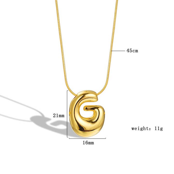 The Classy Cloth WS - Wholesale Pendant/Charm Necklace - Bubble Letter Initial Necklace - Gold RTS6