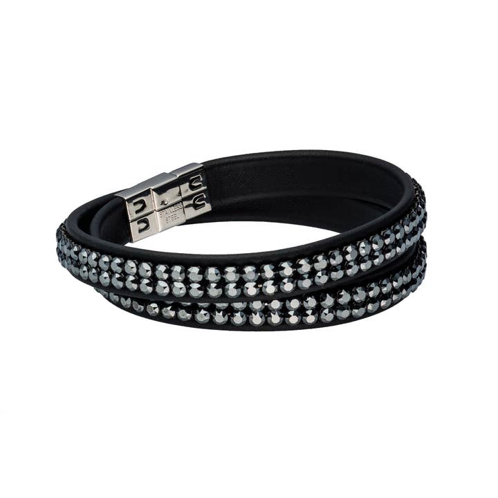 Leren armband „Mesh” dubbel, zwart voor wholesale door Crocus