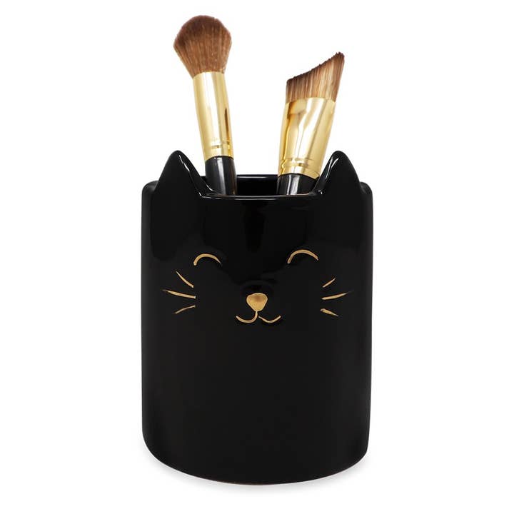 Isaac Jacobs International - Wholesale Toothbrush Holder - Isaac Jacobs Ceramic Cat Makeup Brush Holder and Organizer