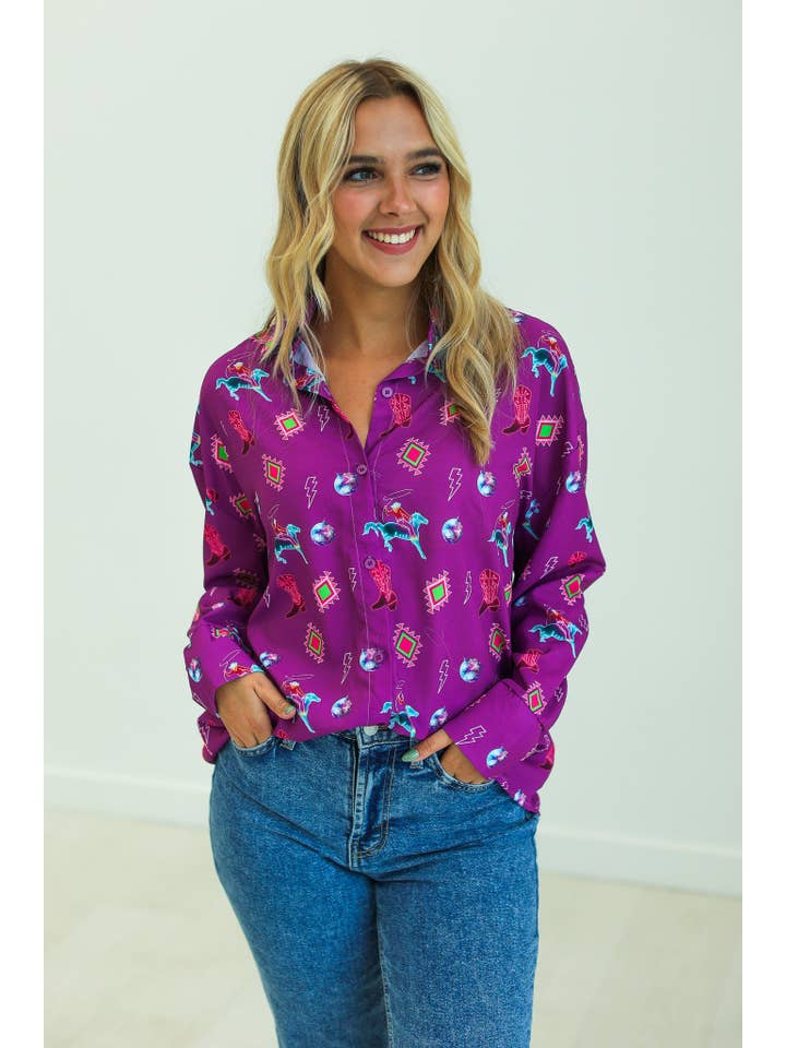 Kathryn Classic Button-Up, Purple Western Elements for wholesale on Faire2