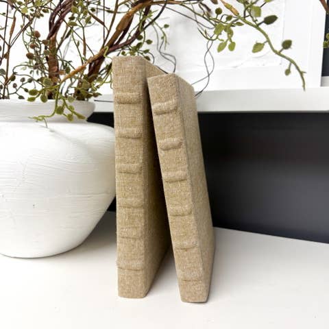 Decorative Books for Shelf Decor -Taupe Linen Covered Books for wholesale by The House of Elements