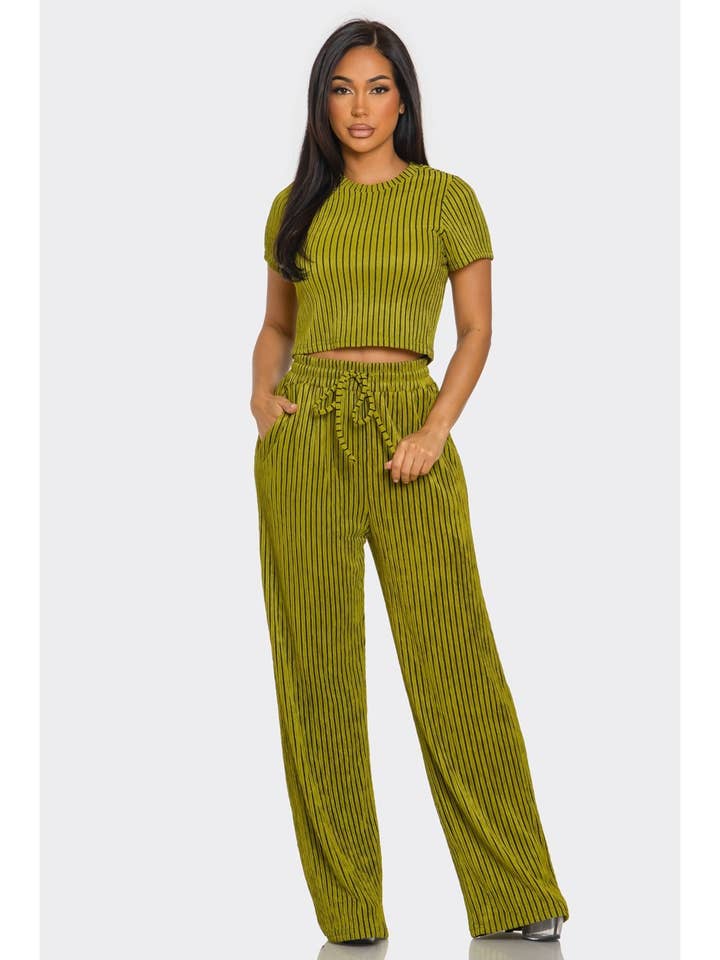 2pc Striped Crinkle Pants Set Striped for wholesale by FashionShowcase