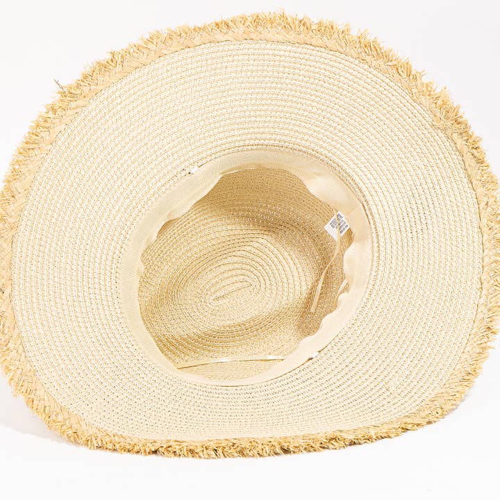 Collections by Fame Accessories - Vente Chapeau de paille – femme - Chapeau à franges en paille à rayures tribales Boho3