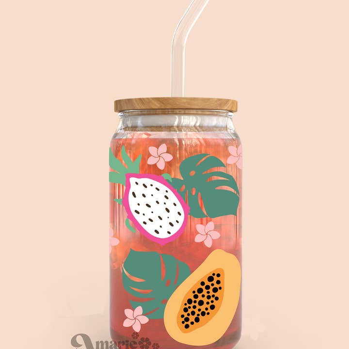 Tasse en verre Papaya Dragon Fruit pour la vente par amarieacreates