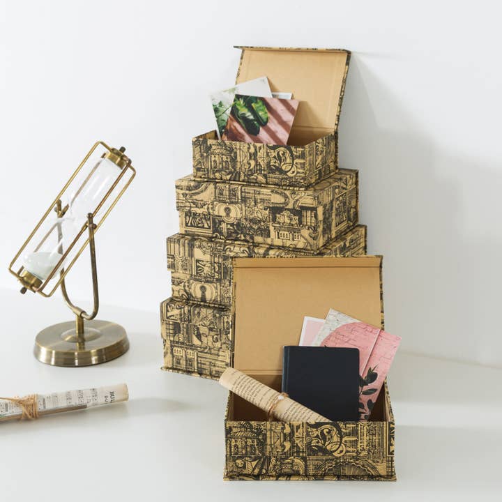 Soul & Lane - Wholesale Decorative Box - Set of 5 Vintage Voyage Decorative Cardboard Storage Boxes