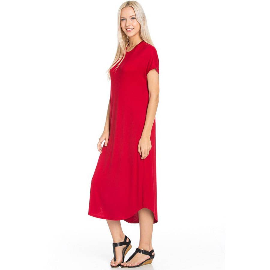 Azules Clothing - Wholesale Dress - Women's - ADM-8252RS Loose fit Crew Neck Hem Midi Dress61