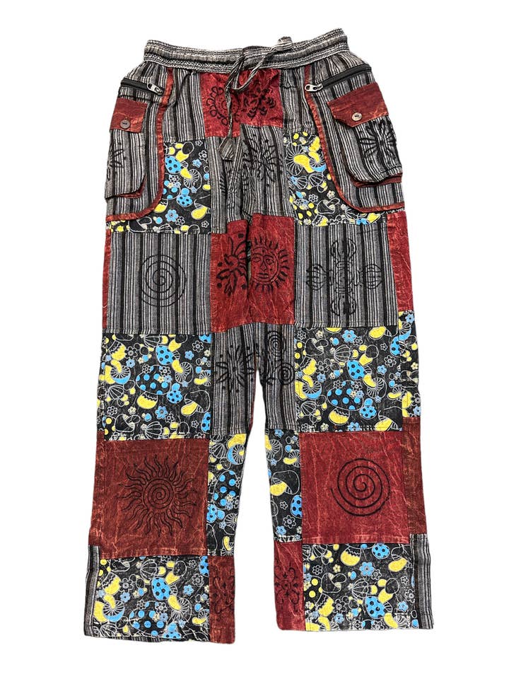 Rising International Inc - Wholesale Pants - Women's - Cotton Multi Patch Earth Mushroom Zip Pocket Trouser