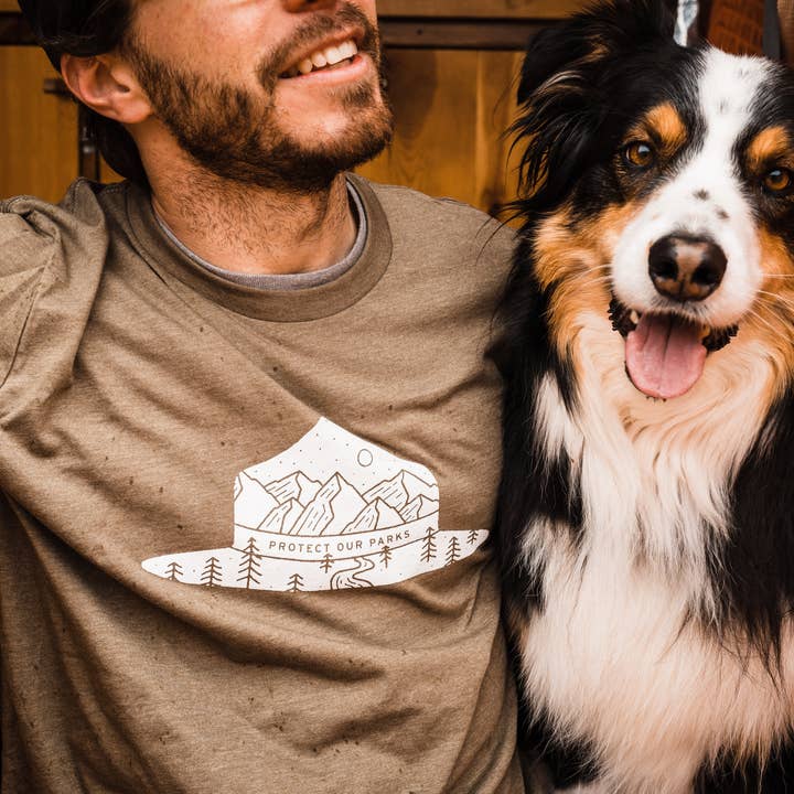 The XPLR More Collective - Wholesale Screen Printed T-Shirt - Unisex - Protect Our Parks Unisex Tee | Olive Green1