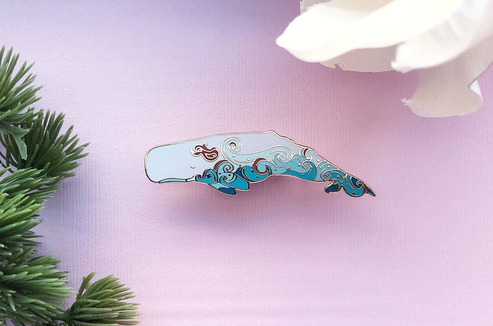 Alum and Ink - Wholesale Lapel Pin/Button - Waves Sperm Whale (Fire in the Sky) Pin1