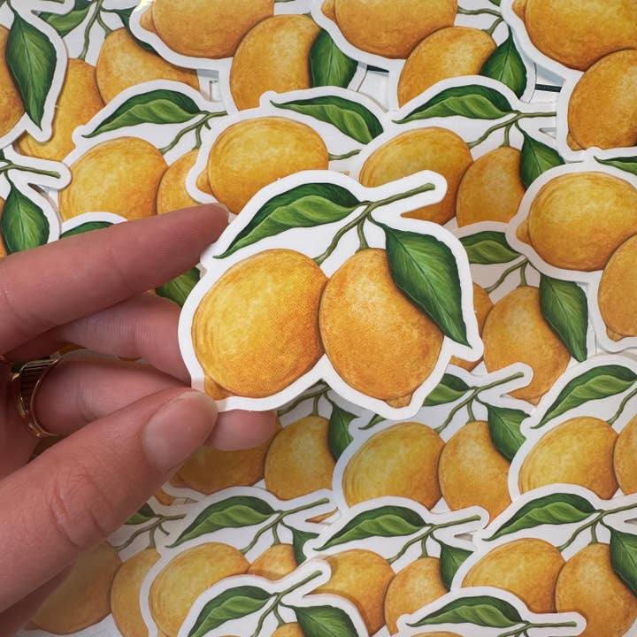 Lemon Themed Vinyl Sticker for wholesale by Katie Tinkler illustration