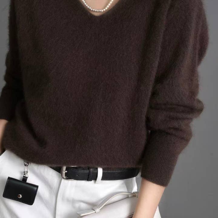 Brushed cashmere & wool V-neck sweater - A889 and other Purchase Wholesale l'eau. Free Returns & Net 60 Terms on Faire trending on Faire.