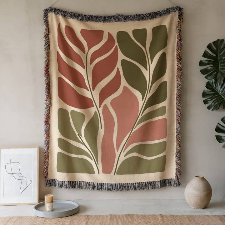 Coperta Intrecciata Foglie Moderne – Arazzo da Parete in Jacquard Terroso per la vendita all'ingrosso da parte di CasaIuliia