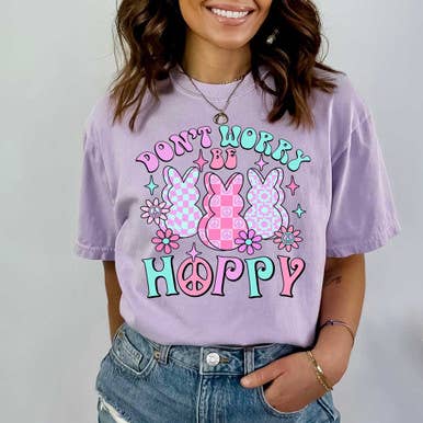 Don't Worry Be Hoppy Retro Bunnies DTF Heat Transfer für den Großhandel von Trendy Transfers