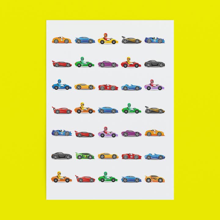 Sticker Sheet Race Cars for wholesale by Sticker Varia