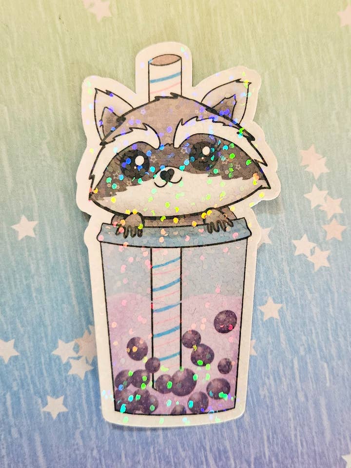 Raccoon Boba sticker for wholesale by Unsupervised Art