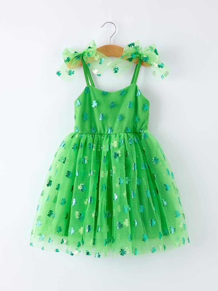 Robe de fête verte en tulle avec trèfle pour filles pour la Saint-Patrick pour la vente par Rylee Faith Designs