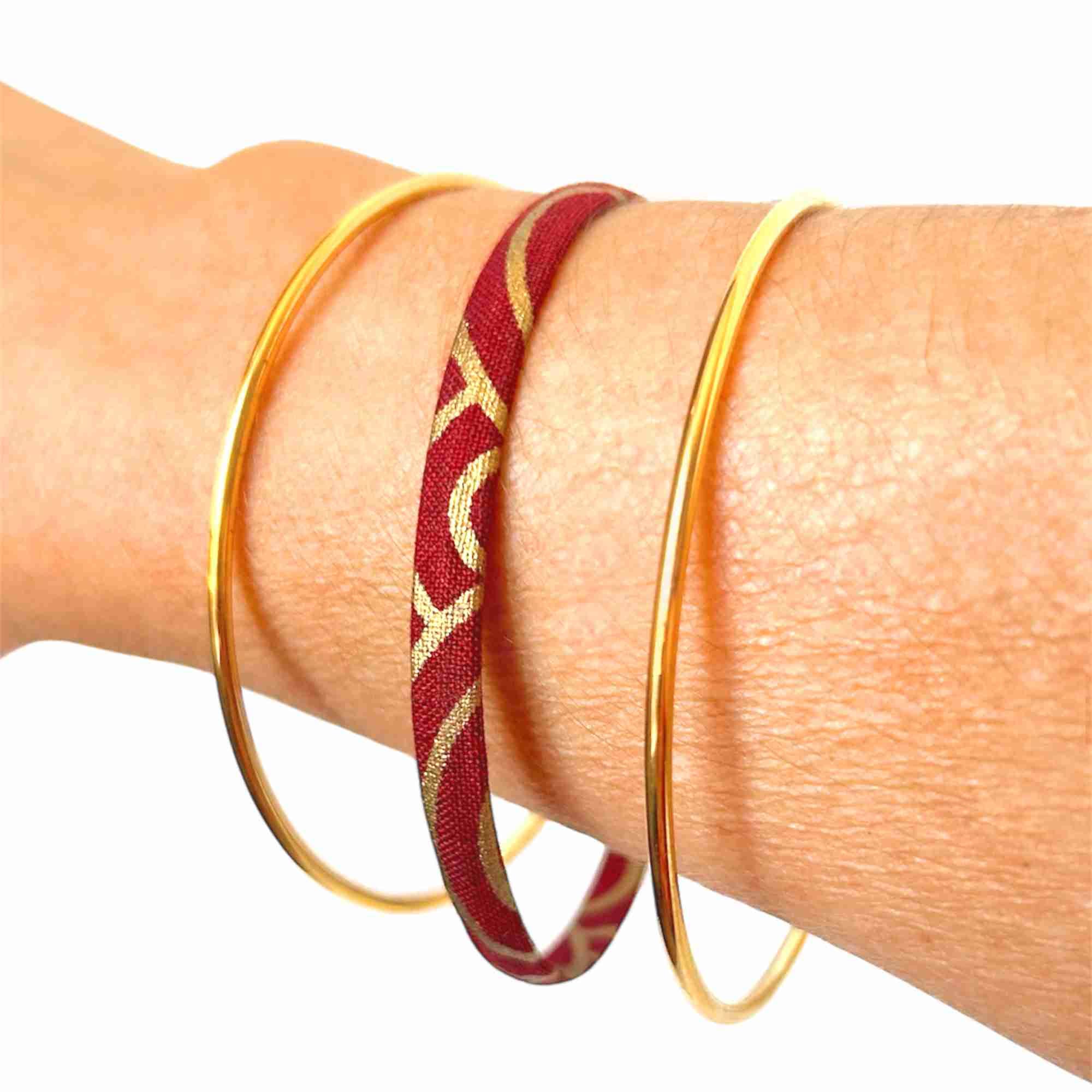 Melokane – Großhandel Armreif – Armband aus traditionellem japanischem Seigaiha-Stoff in Rot/Gold3