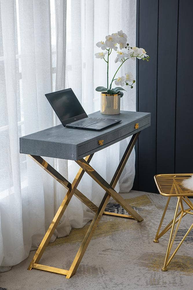 A&B Home Group Inc. - Wholesale Console Table - 43.5x14x32" Gray Faux Leather Crossed-Leg Console Table4