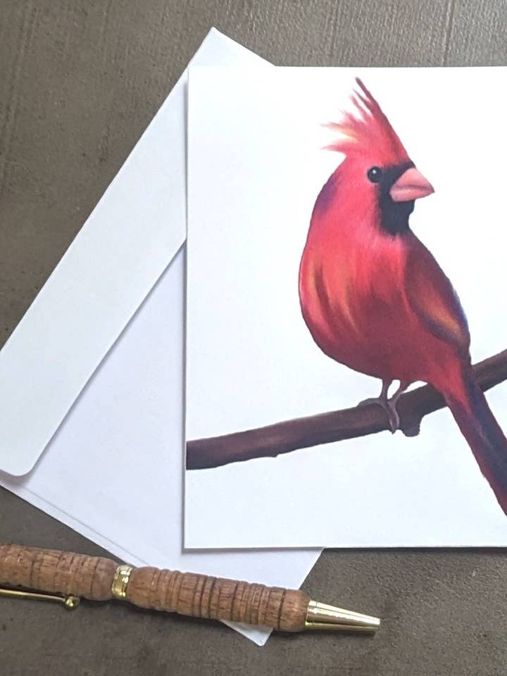 Cardinal Bird Greeting Card for Nature Lovers for wholesale by Christina-Jane Norquay Art