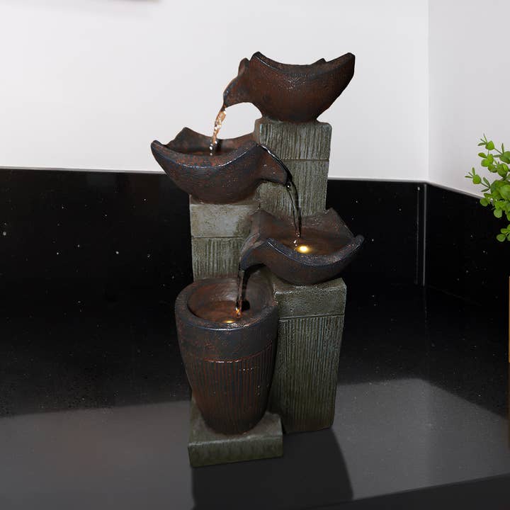 4-Tier Squared Bowls Fountain with LED Lights for wholesale by Alpine Corporation