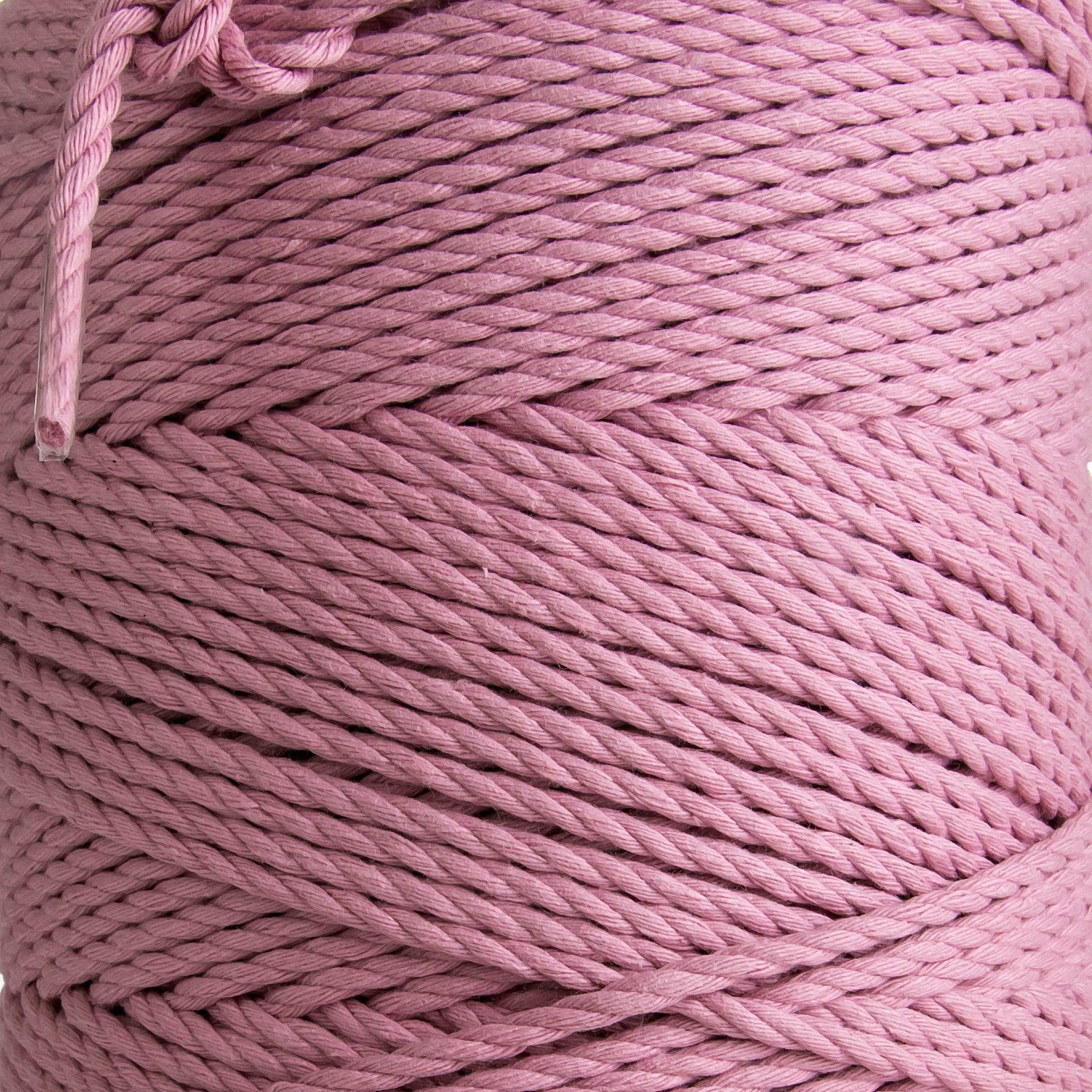 MB Cordas – Großhandel Garn – 3 mm 3-adrige gedrehte Makramee-Baumwollkordel 1 kg, DUTY PINK, 260–300 m, 3-lagige Bastelschnur3