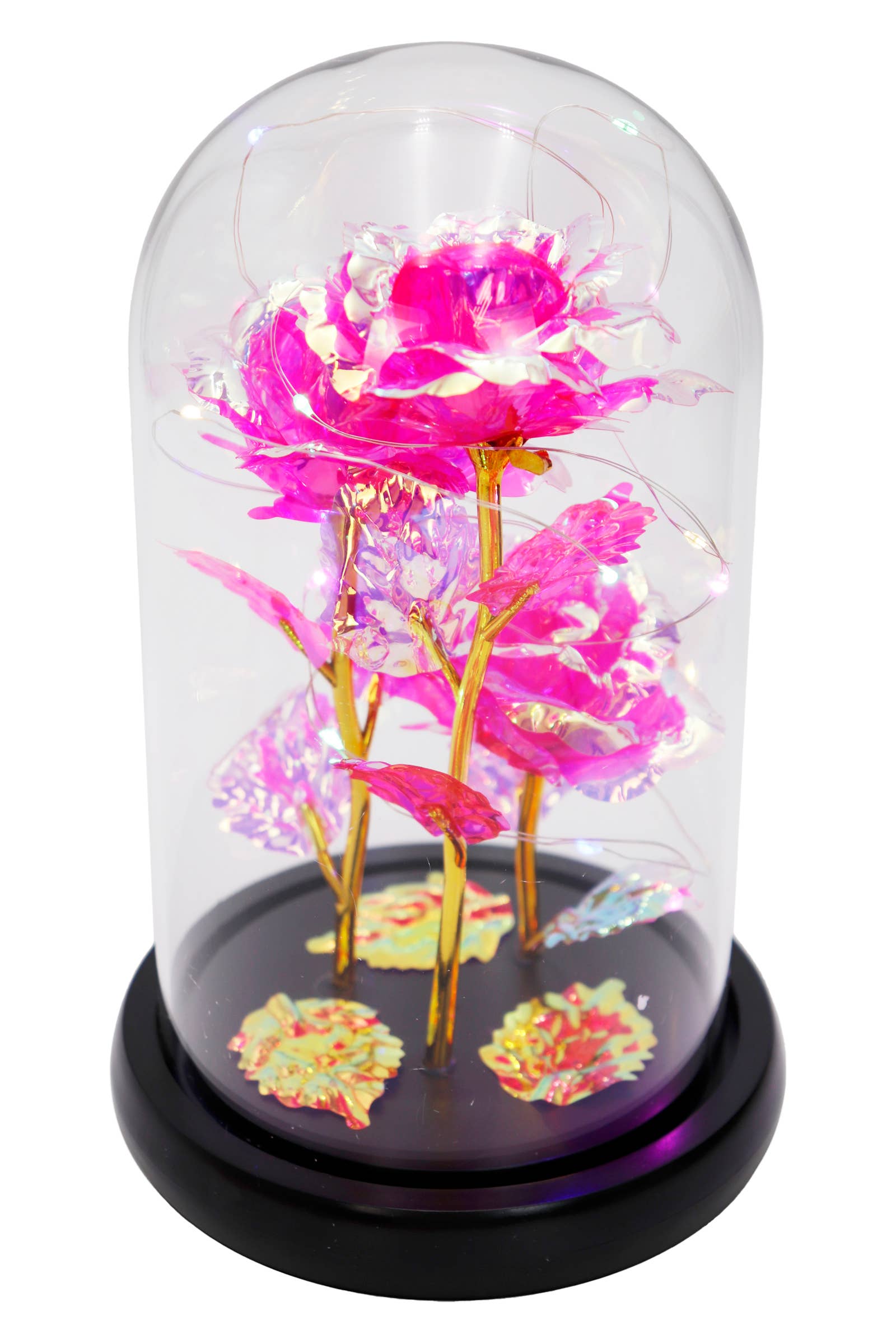 Rosa Triple Galaxy Rose Glass Dome LED-ljusstativ för wholesale på Faire1