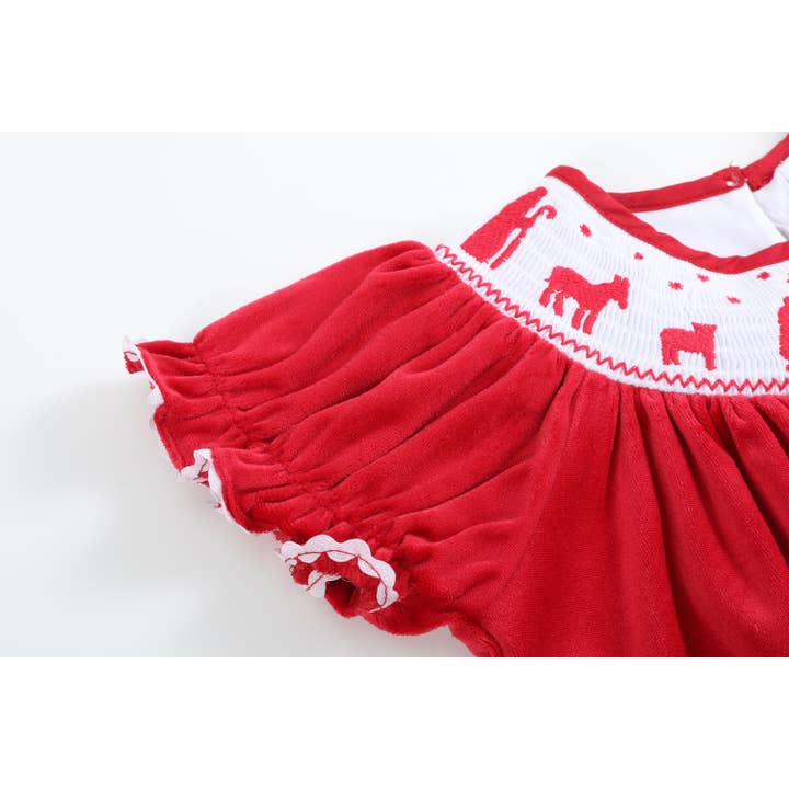 Lil Cactus - Wholesale Dress - Kids - Red Velvet Christmas Nativity Smocked Bishop Dress