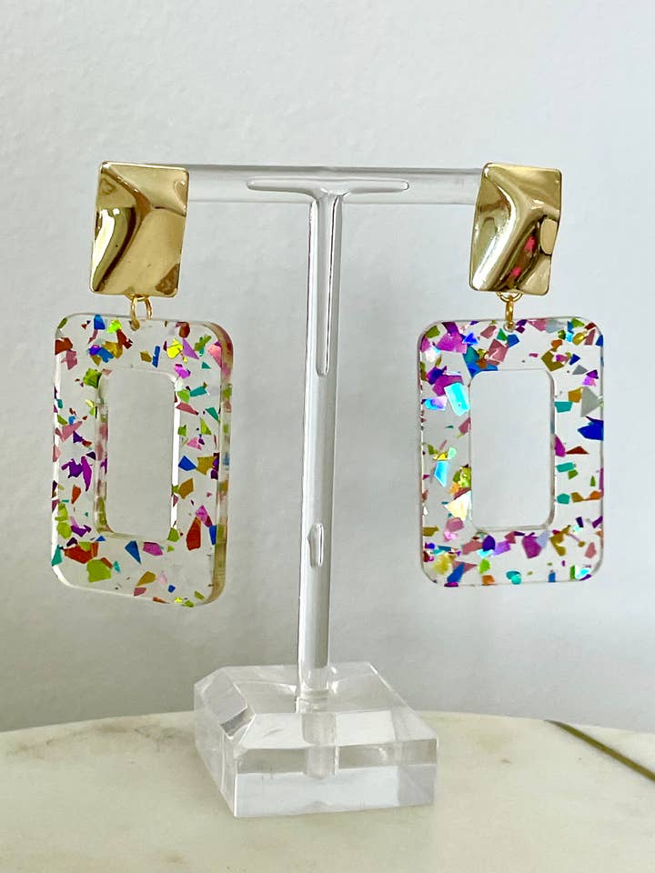Acrylic Colorful Confetti Birthday Celebration Earrings for wholesale by Louie Love