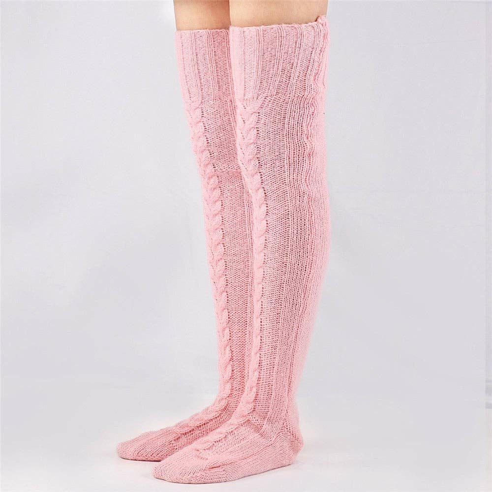 Plush Looks - Wholesale Socks - Women's - Solid Color Knitted Thigh High Stockings Socks7