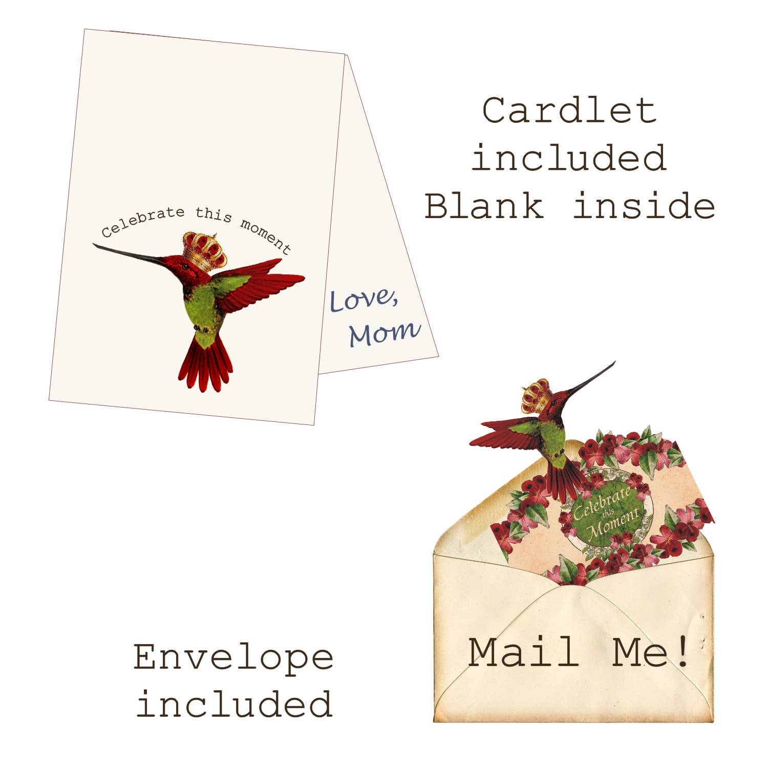 Heart The Moment – wholesale Everyday greeting card – Greeting Card with Tiara, Celebrate This Moment, Hummingbird3