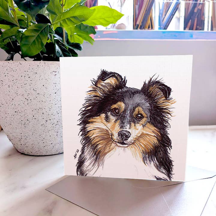 Shetland Sheepdog - Tri - Mest Populære Hilsningskort for engroshandel hos Amber Marie Studio