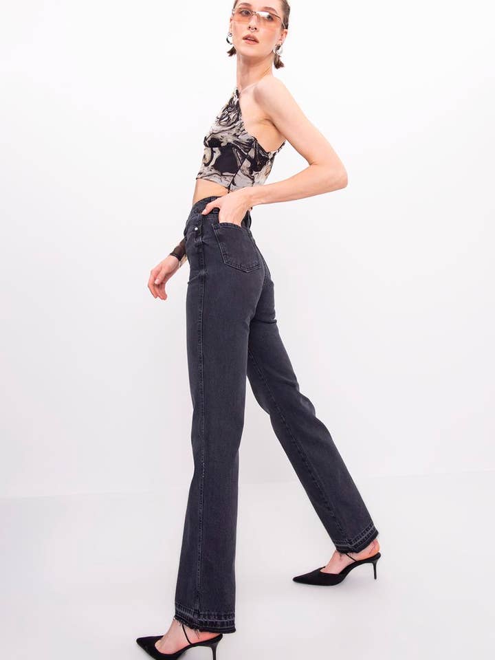 17384-High Waist Pencil Denim Pants - Anthracite for wholesale by BSL