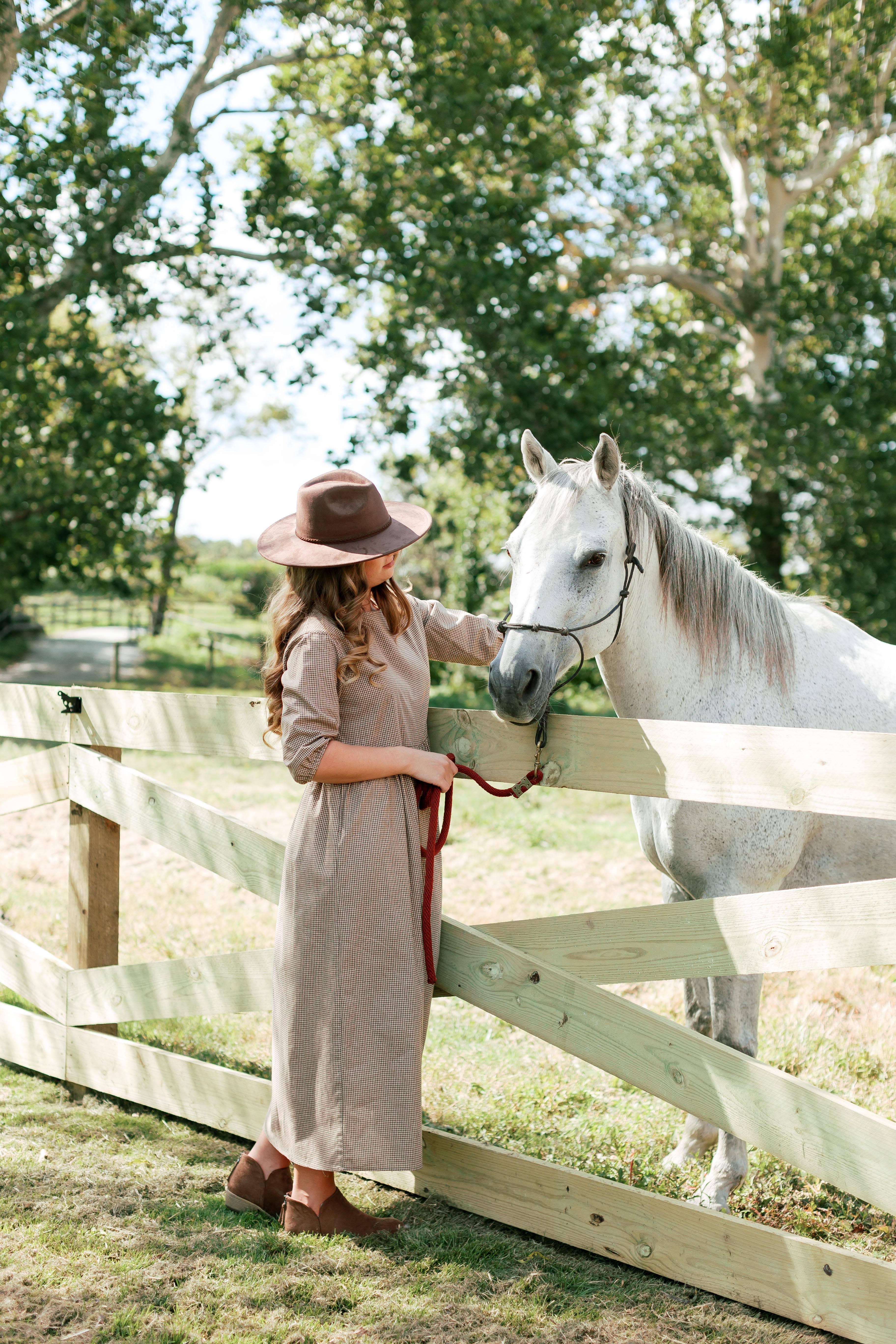 Brown 'Beth' Cotton Gingham Maxi Dress for wholesale on Faire13