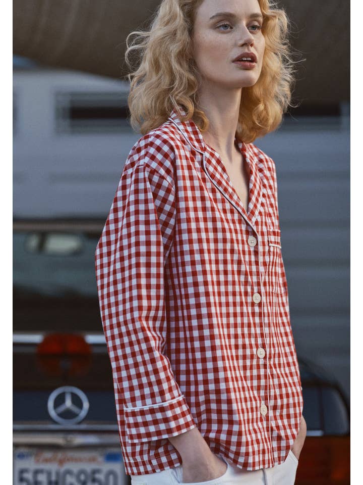 Marina Pajama Set in Large Red Gingham for wholesale on Faire