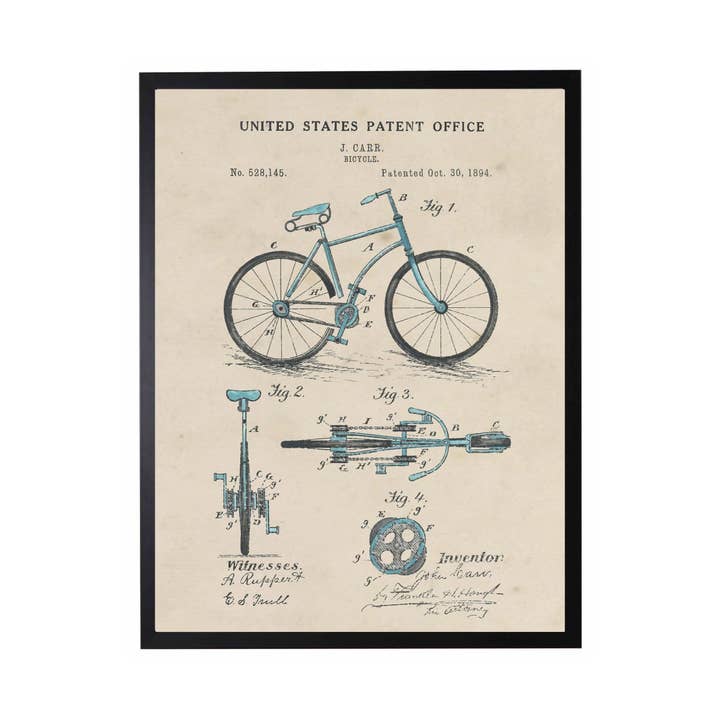 Akvarell Patent Blå Cykel för wholesale av Antique Curiosities Inc